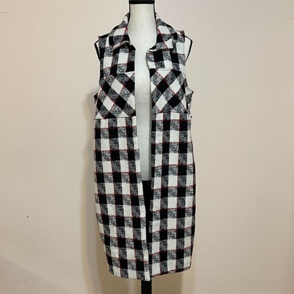 BCBGeneration Plaid Long Blazer Sleeveless Blazer Size Large - Picture 7 of 16